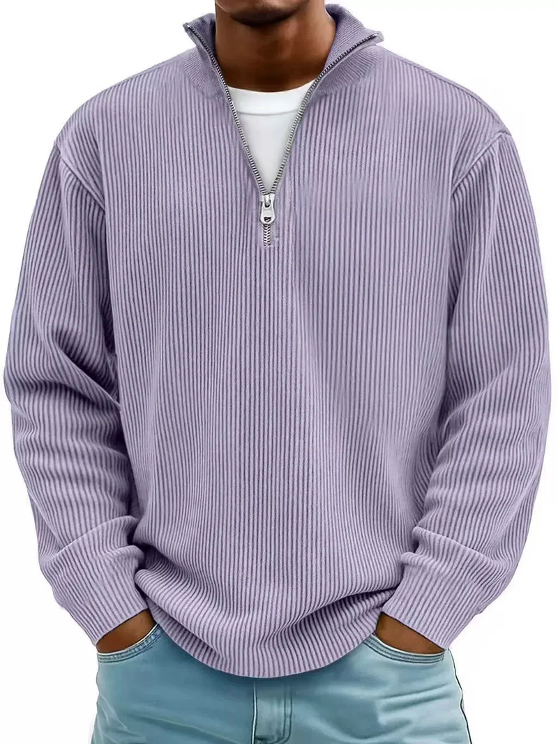 Herren Gerippter Halbzip-Strickpullover mit Stehkragen und lockerer Passform Nord Taschen