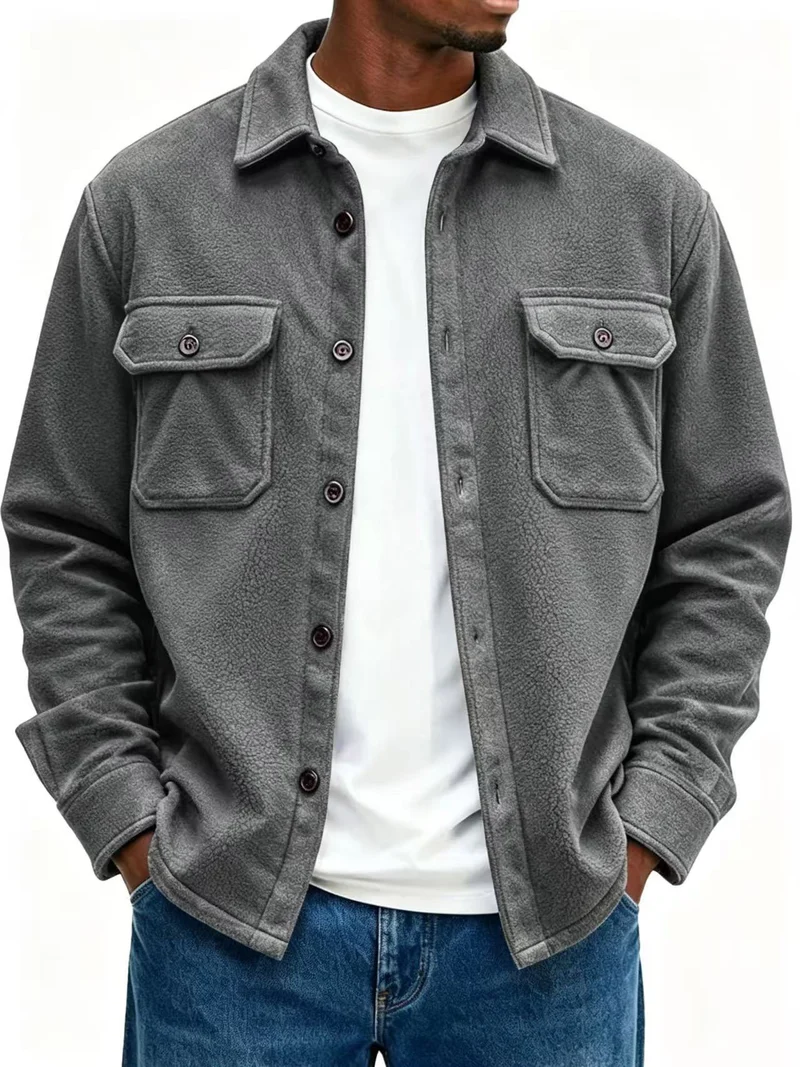 Herren Fleece-Overshirt mit Brusttaschen und Hemdkragen Nord Taschen