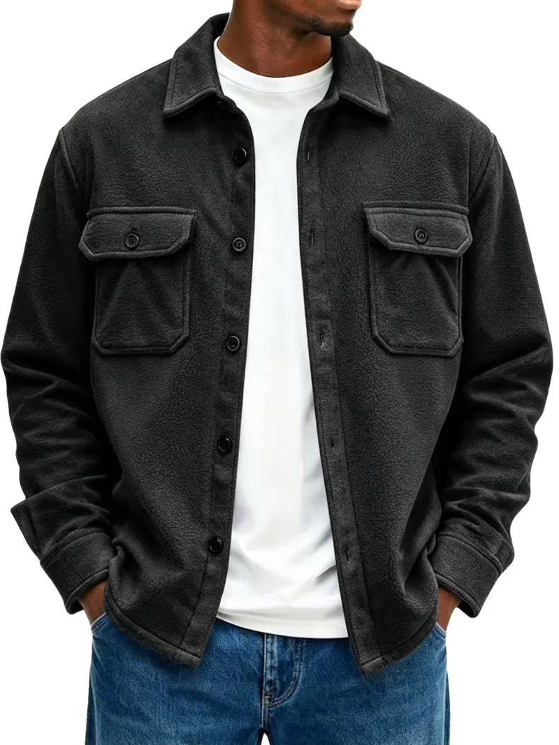 Herren Fleece-Overshirt mit Brusttaschen und Hemdkragen Nord Taschen