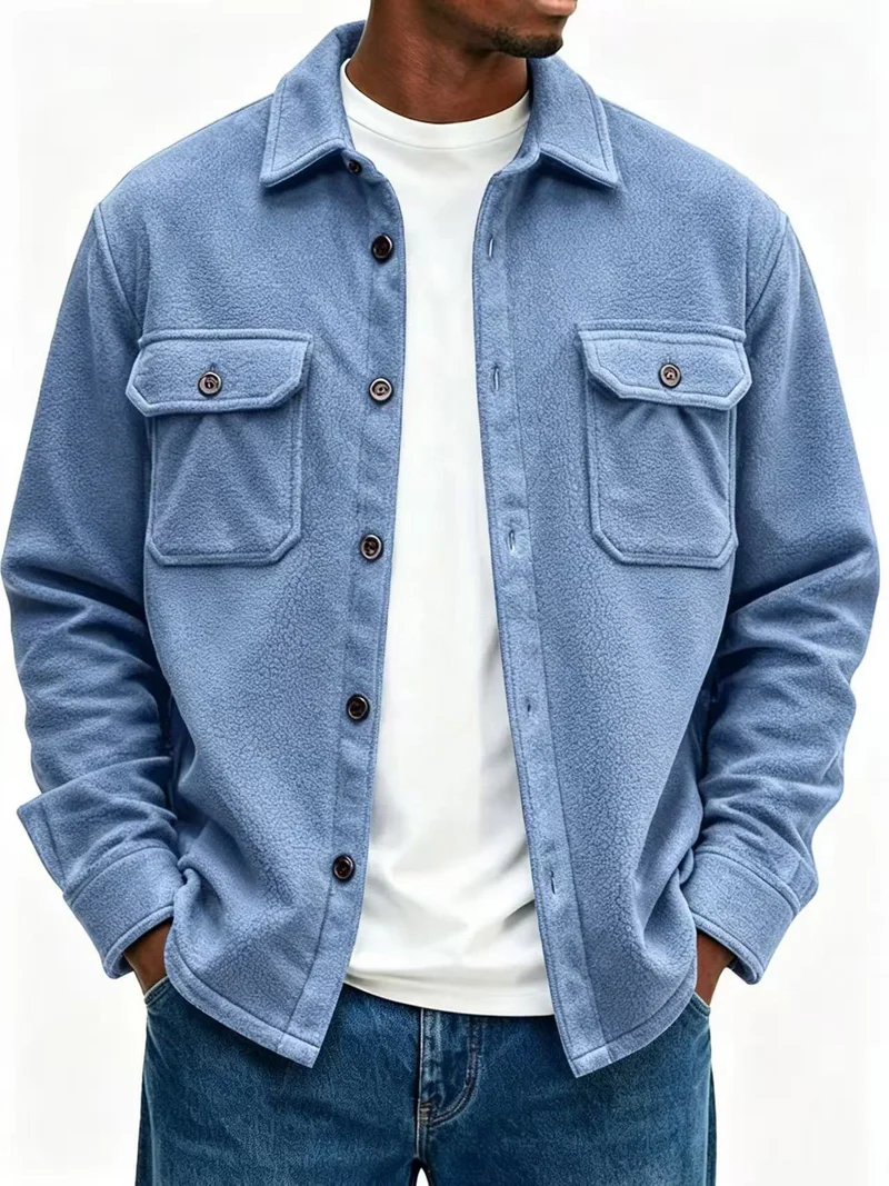 Herren Fleece-Overshirt mit Brusttaschen und Hemdkragen Nord Taschen