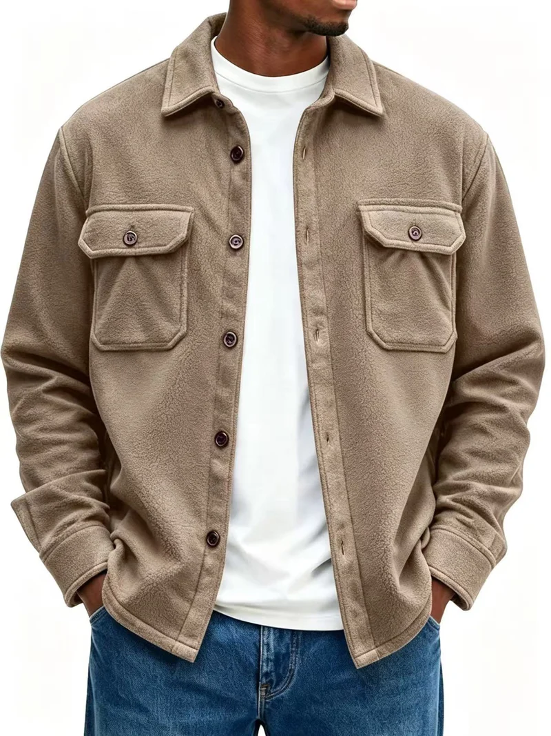 Herren Fleece-Overshirt mit Brusttaschen und Hemdkragen Nord Taschen