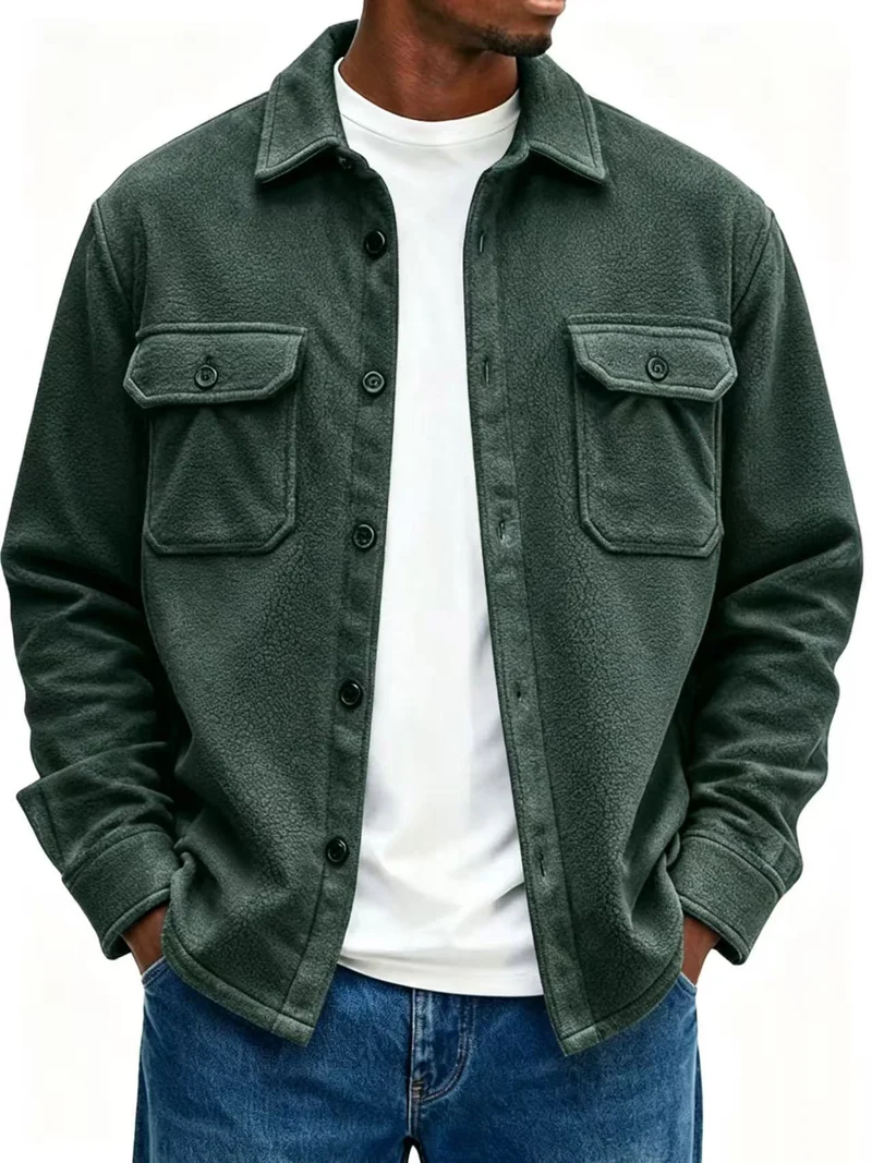 Herren Fleece-Overshirt mit Brusttaschen und Hemdkragen Nord Taschen