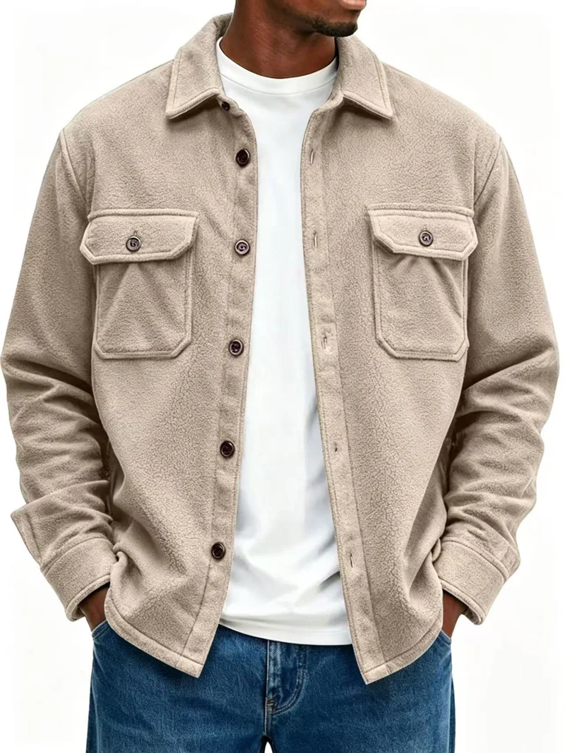 Herren Fleece-Overshirt mit Brusttaschen und Hemdkragen Nord Taschen