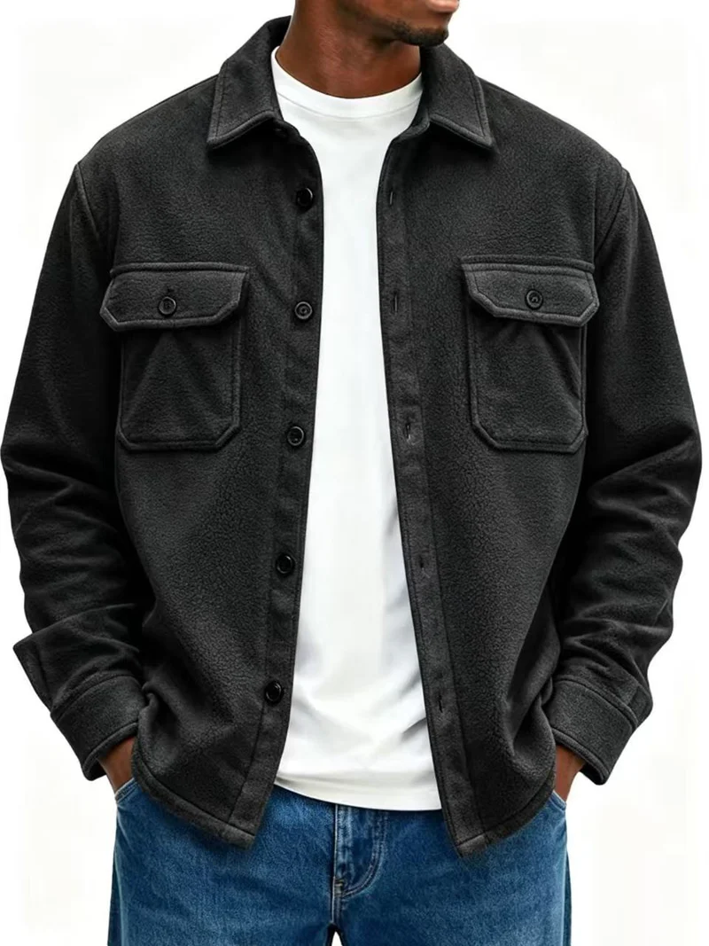 Herren Fleece-Overshirt mit Brusttaschen und Hemdkragen Nord Taschen
