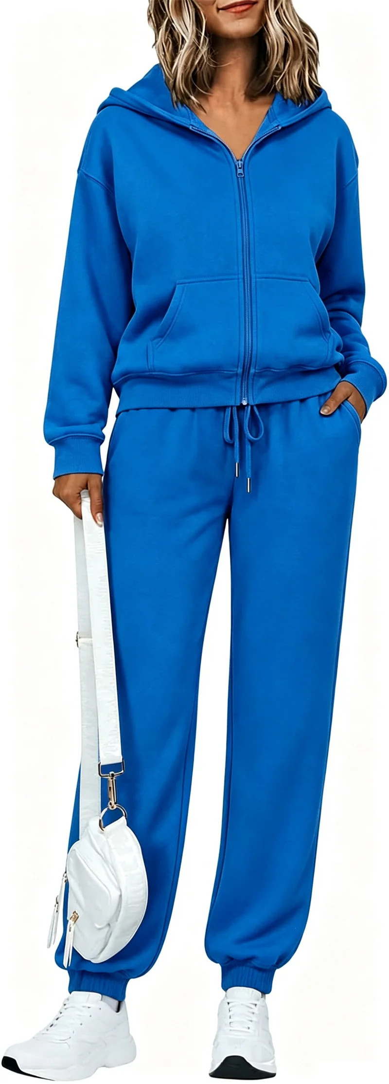 Damen Zip-Kapuzen-Sweatset aus weichem Baumwollmix mit Kängurutasche und Tunnelzug-Jogginghose Nord Taschen