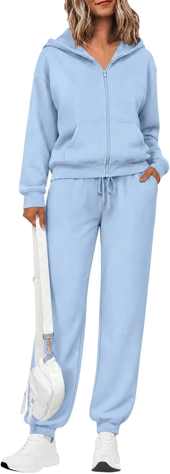 Damen Zip-Kapuzen-Sweatset aus weichem Baumwollmix mit Kängurutasche und Tunnelzug-Jogginghose Nord Taschen