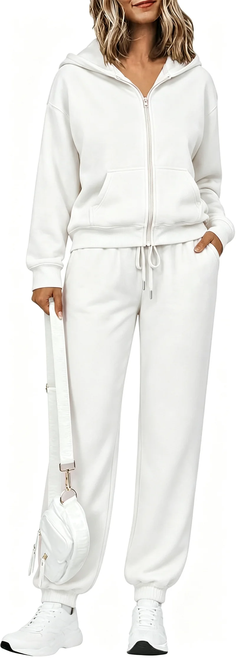 Damen Zip-Kapuzen-Sweatset aus weichem Baumwollmix mit Kängurutasche und Tunnelzug-Jogginghose Nord Taschen