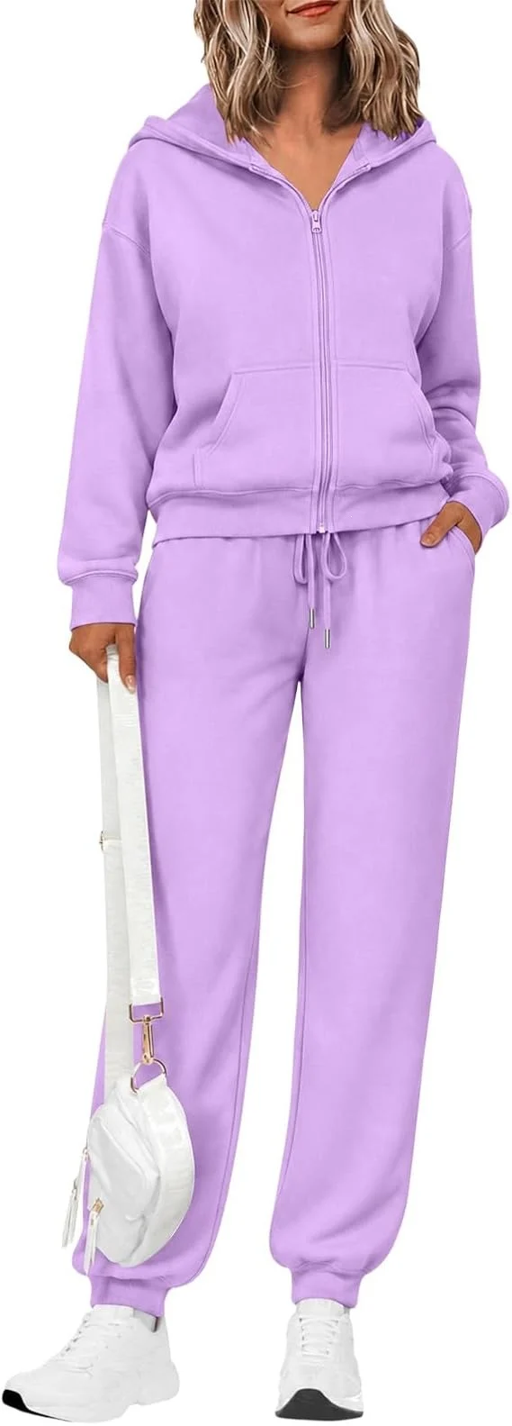 Damen Zip-Kapuzen-Sweatset aus weichem Baumwollmix mit Kängurutasche und Tunnelzug-Jogginghose Nord Taschen