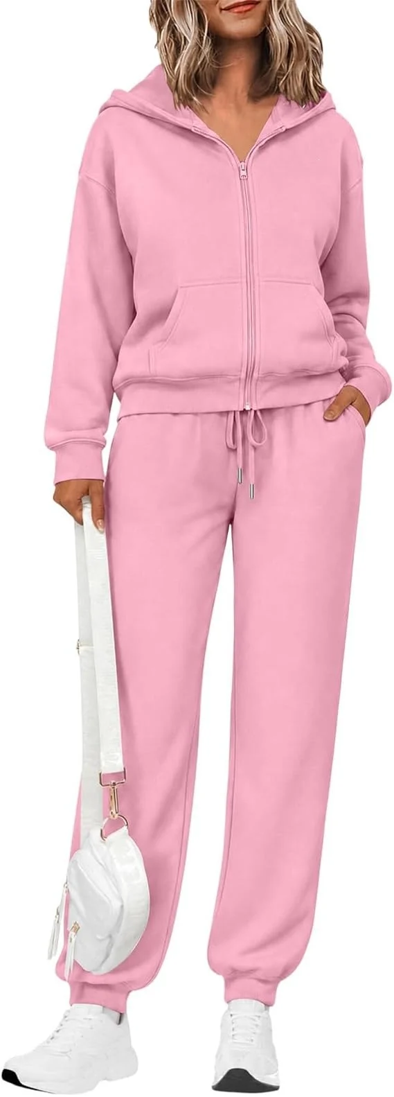 Damen Zip-Kapuzen-Sweatset aus weichem Baumwollmix mit Kängurutasche und Tunnelzug-Jogginghose Nord Taschen