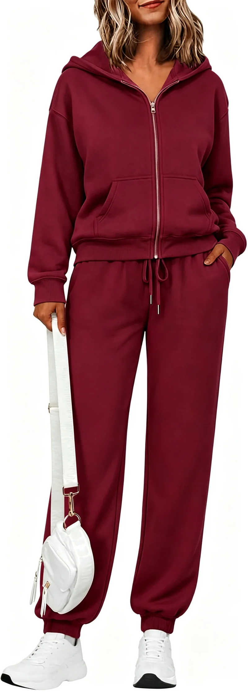 Damen Zip-Kapuzen-Sweatset aus weichem Baumwollmix mit Kängurutasche und Tunnelzug-Jogginghose Nord Taschen