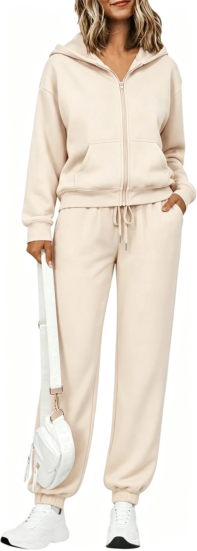 Damen Zip-Kapuzen-Sweatset aus weichem Baumwollmix mit Kängurutasche und Tunnelzug-Jogginghose Nord Taschen