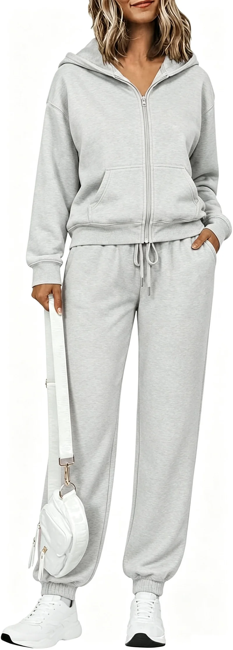 Damen Zip-Kapuzen-Sweatset aus weichem Baumwollmix mit Kängurutasche und Tunnelzug-Jogginghose Nord Taschen