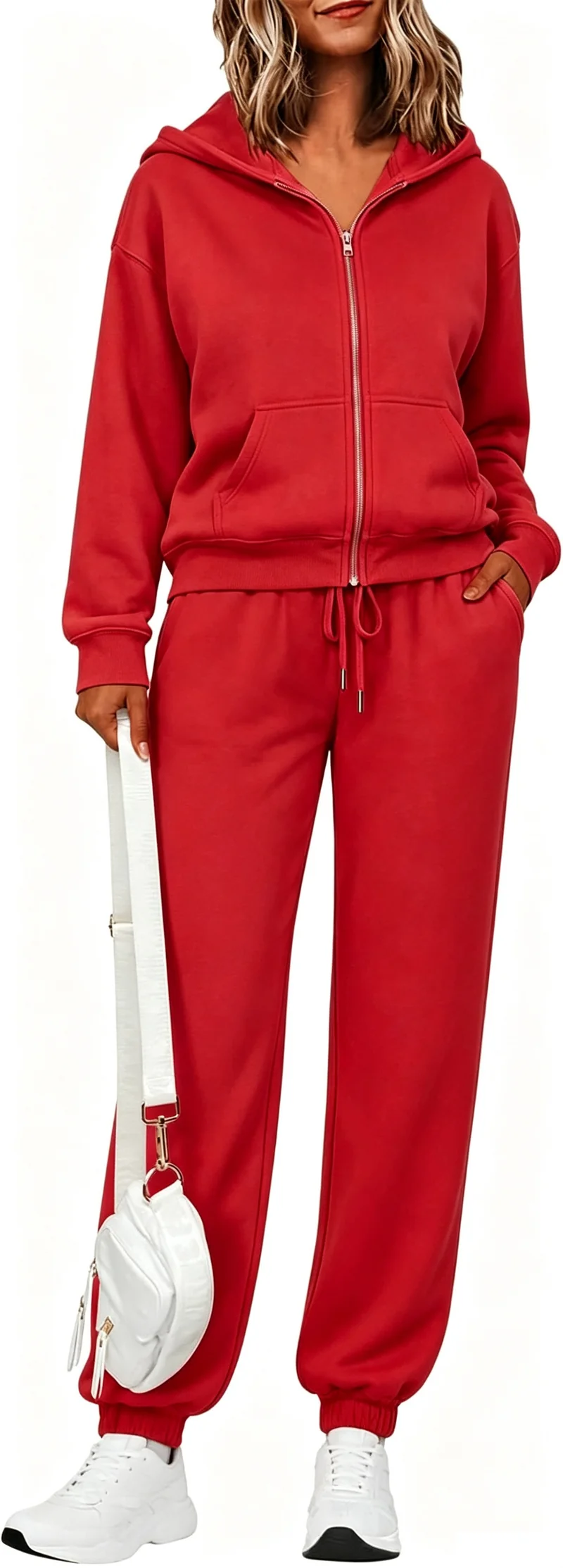 Damen Zip-Kapuzen-Sweatset aus weichem Baumwollmix mit Kängurutasche und Tunnelzug-Jogginghose Nord Taschen