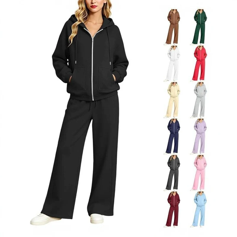 Damen Zip-Hoodie-Set mit Kapuze und weiter Jogginghose Nord Taschen