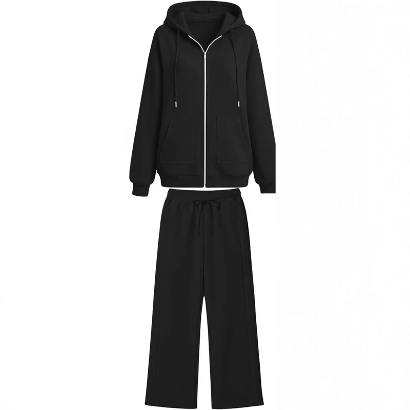 Damen Zip-Hoodie-Set mit Kapuze und weiter Jogginghose Nord Taschen
