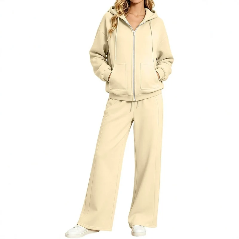 Damen Zip-Hoodie-Set mit Kapuze und weiter Jogginghose Nord Taschen