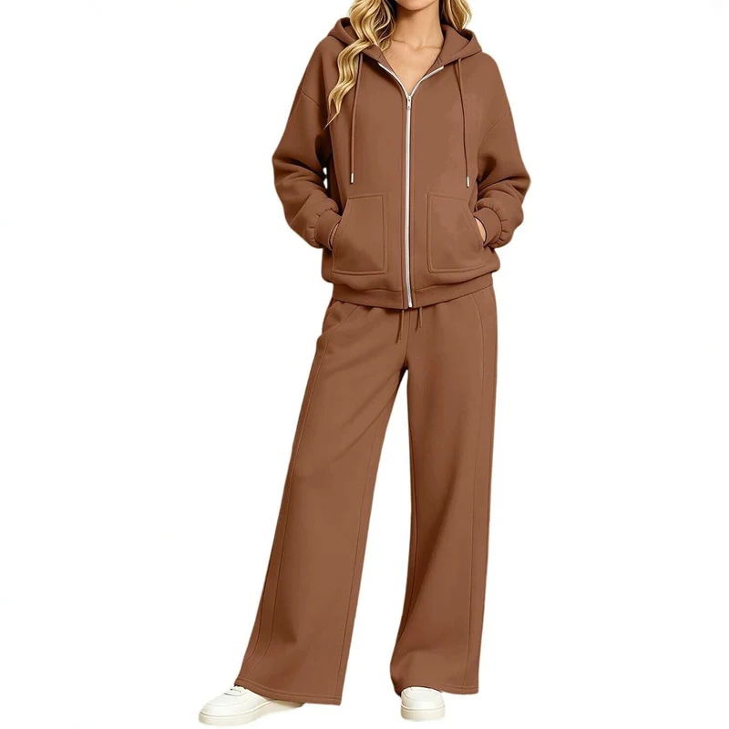 Damen Zip-Hoodie-Set mit Kapuze und weiter Jogginghose Nord Taschen