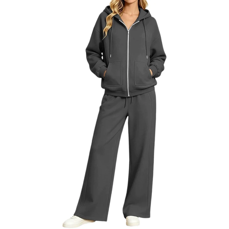 Damen Zip-Hoodie-Set mit Kapuze und weiter Jogginghose Nord Taschen