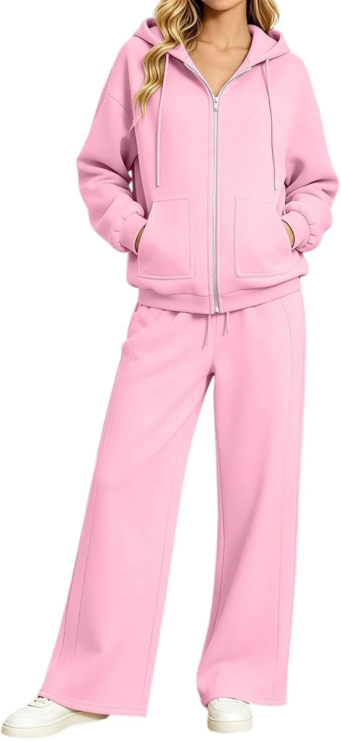 Damen Zip-Hoodie-Set mit Kapuze und weiter Jogginghose Nord Taschen