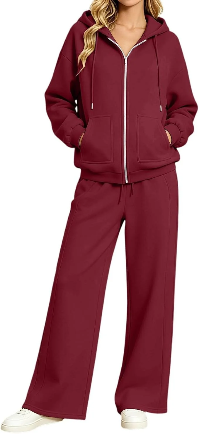 Damen Zip-Hoodie-Set mit Kapuze und weiter Jogginghose Nord Taschen