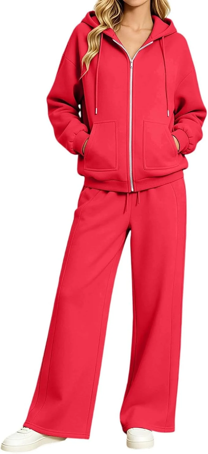 Damen Zip-Hoodie-Set mit Kapuze und weiter Jogginghose Nord Taschen