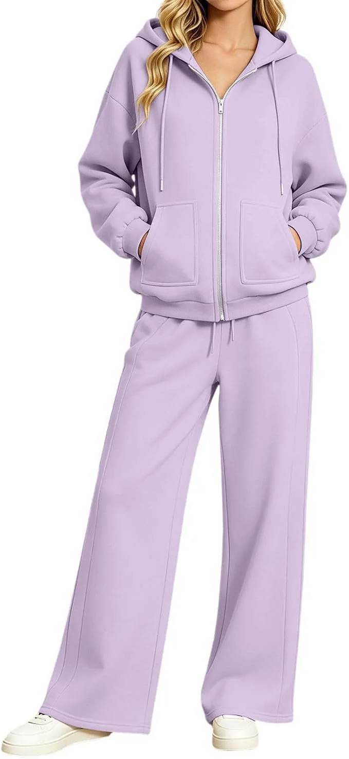 Damen Zip-Hoodie-Set mit Kapuze und weiter Jogginghose Nord Taschen