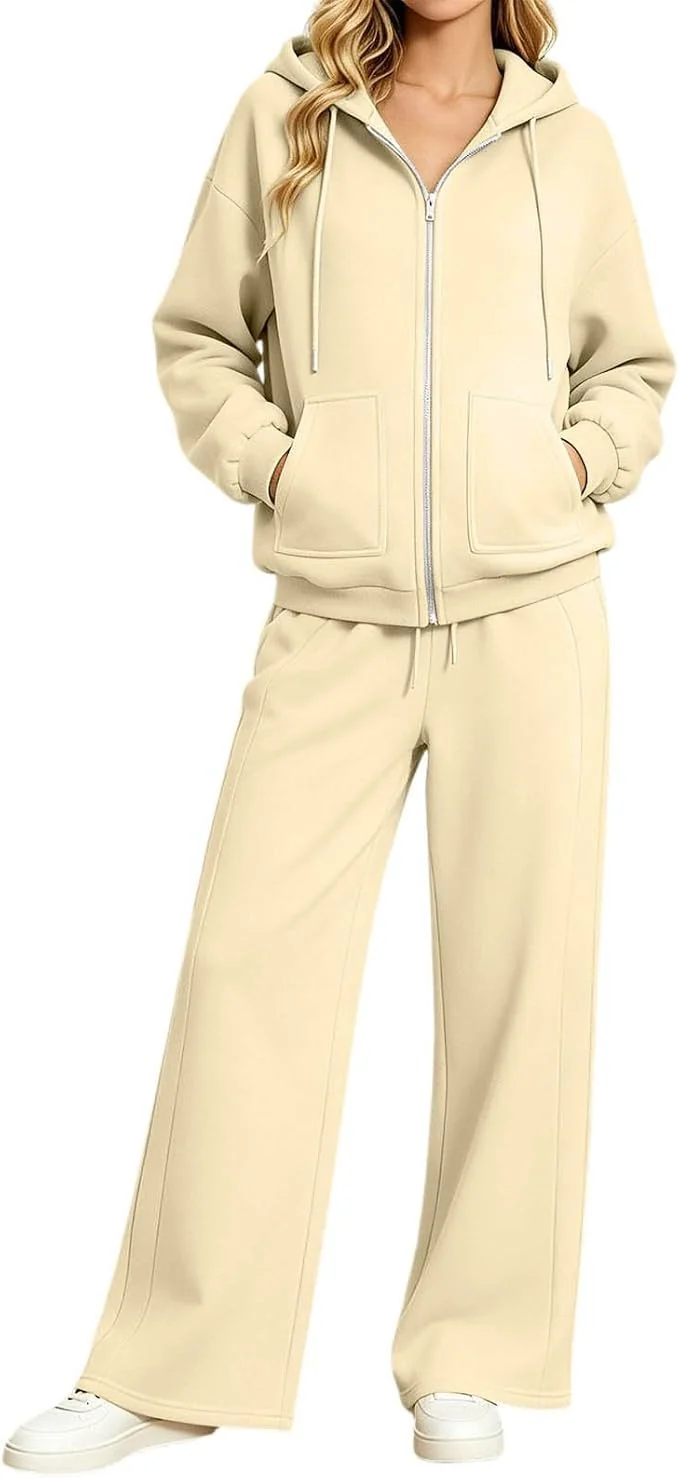 Damen Zip-Hoodie-Set mit Kapuze und weiter Jogginghose Nord Taschen