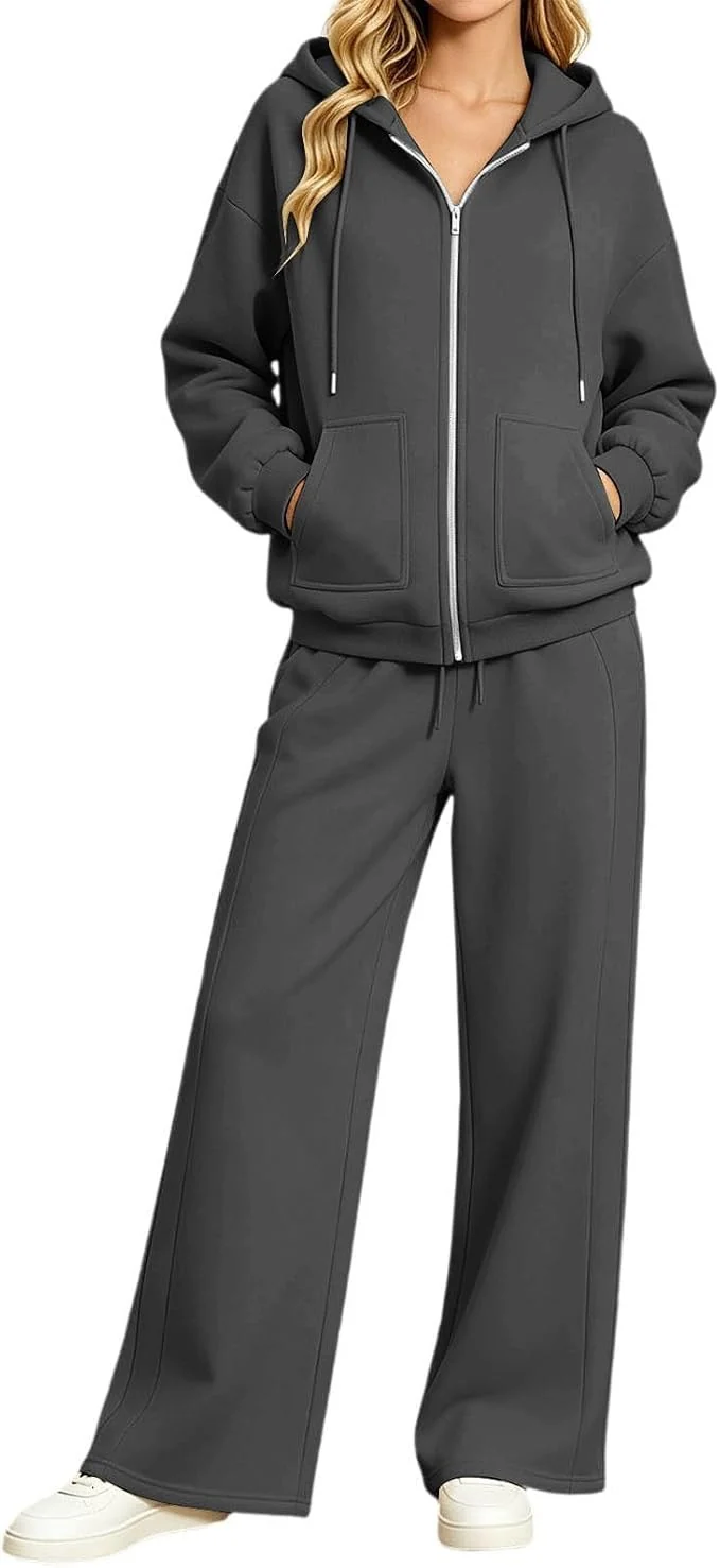 Damen Zip-Hoodie-Set mit Kapuze und weiter Jogginghose Nord Taschen
