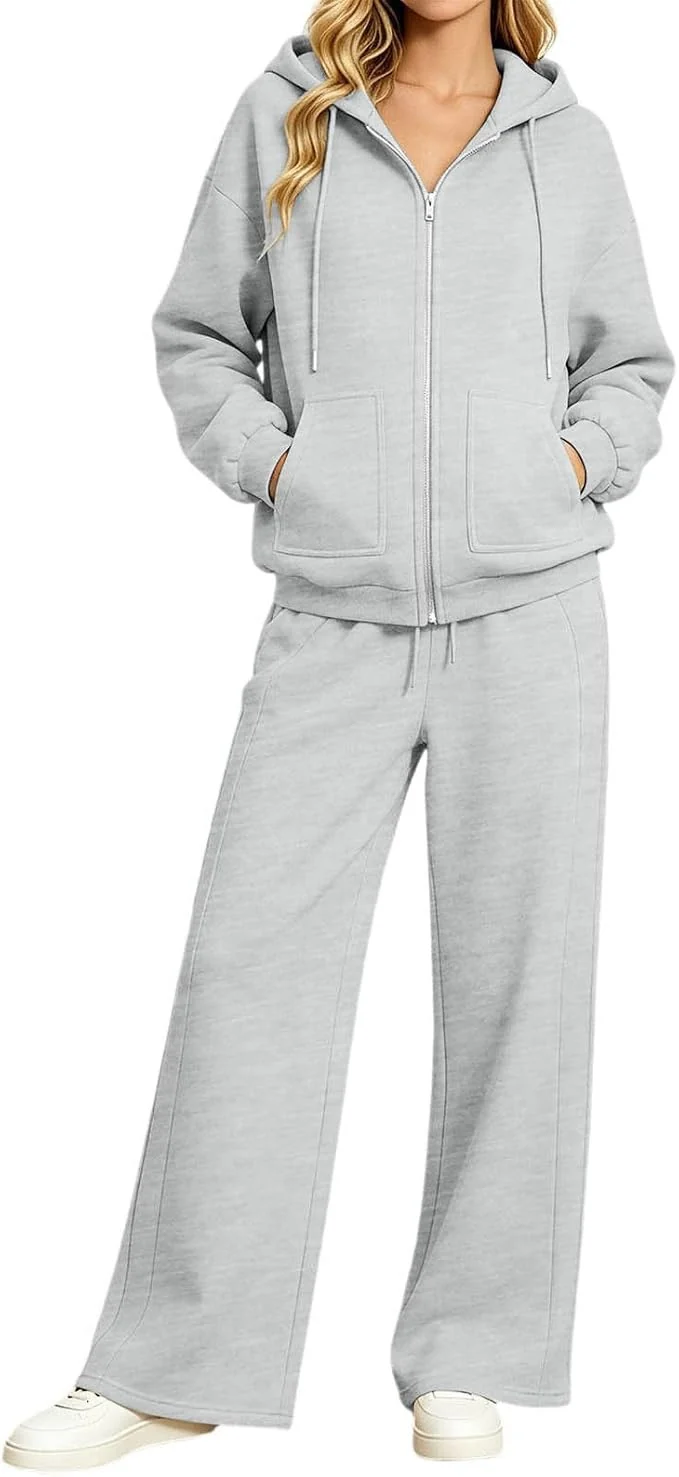 Damen Zip-Hoodie-Set mit Kapuze und weiter Jogginghose Nord Taschen