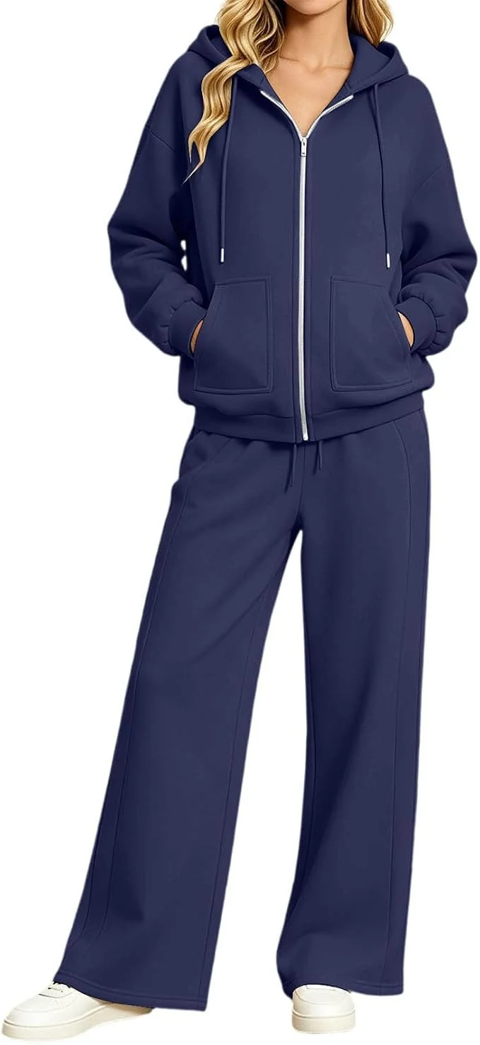 Damen Zip-Hoodie-Set mit Kapuze und weiter Jogginghose Nord Taschen