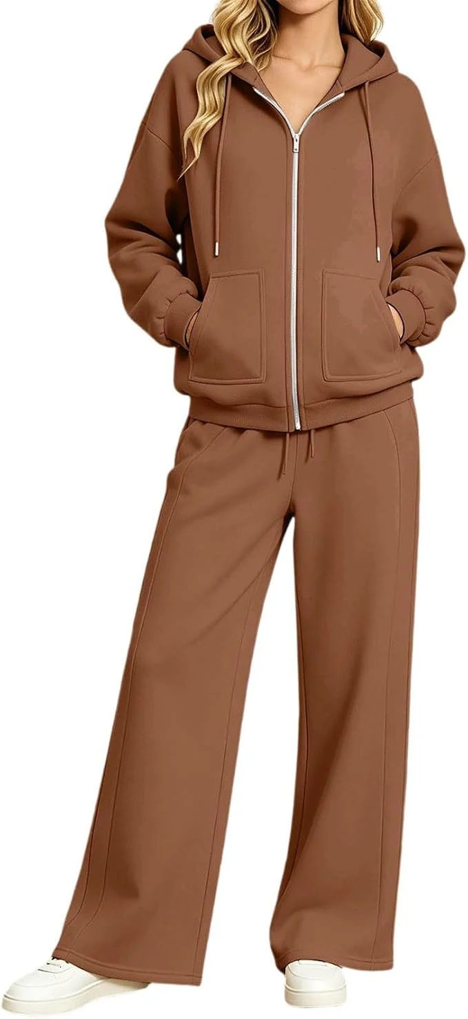 Damen Zip-Hoodie-Set mit Kapuze und weiter Jogginghose Nord Taschen