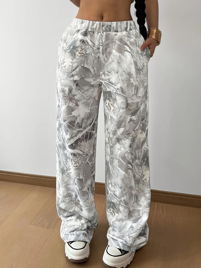 Damen Weite Satin-Loungehose mit elastischem Bund und Eingrifftaschen Nord Taschen