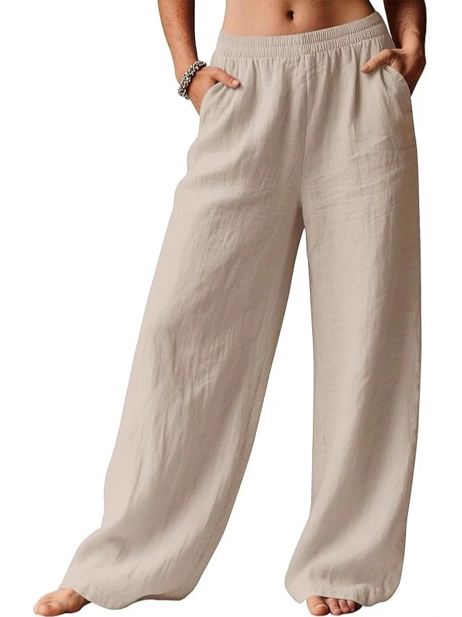 Damen Weite Leinenhose mit elastischem Bund und seitlichen Eingrifftaschen Nord Taschen