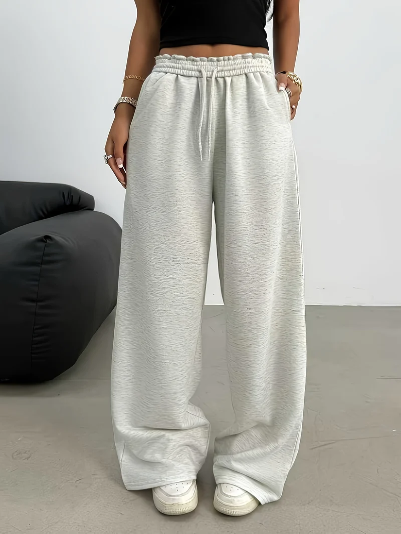Damen Weite High-Waist Loungehose mit elastischem Bund und Kordelzug Nord Taschen