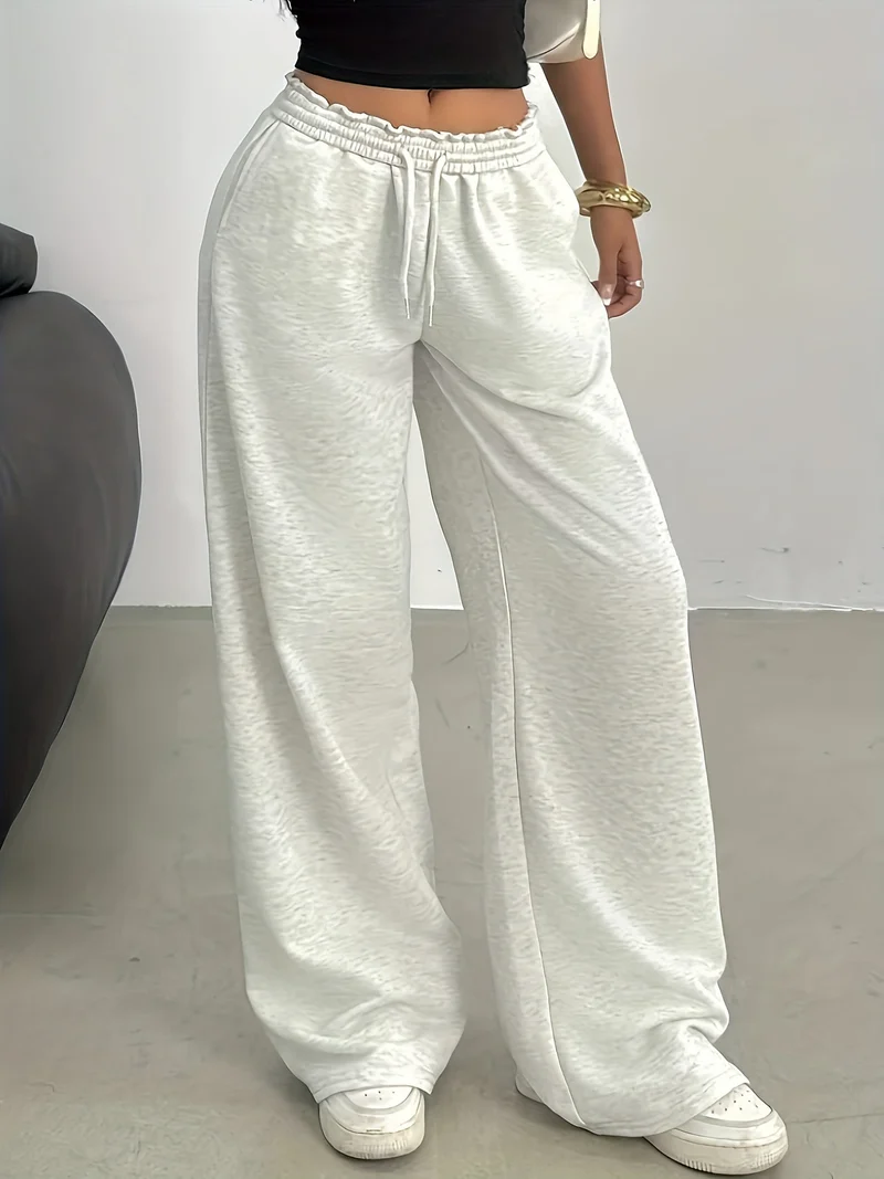 Damen Weite High-Waist Loungehose mit elastischem Bund und Kordelzug Nord Taschen