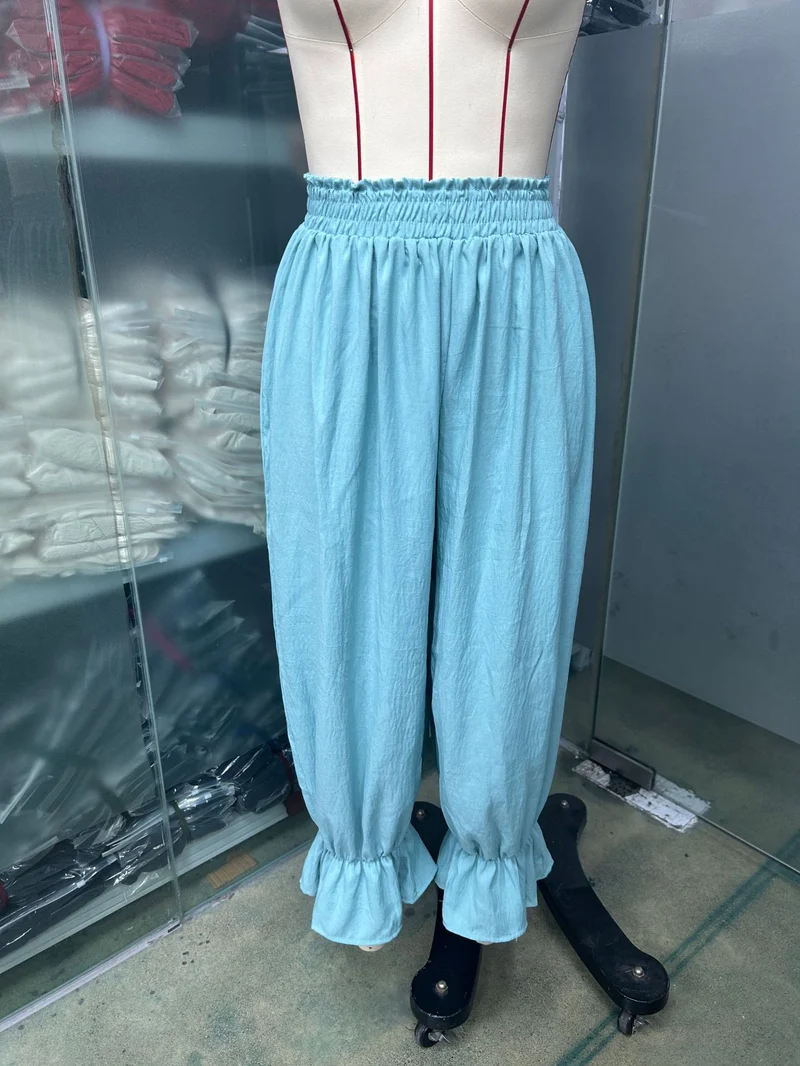 Damen Weite Haremhose mit Rüschenbündchen und Smok‑Taillenbund Nord Taschen