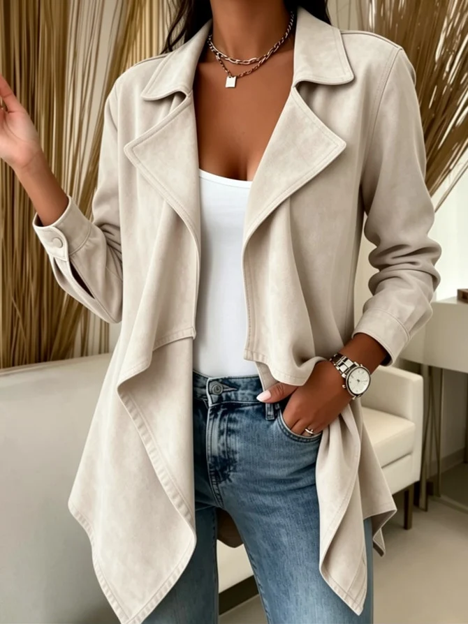 Damen Wasserfalljacke aus Veloursimitat mit asymmetrischem Saum Nord Taschen