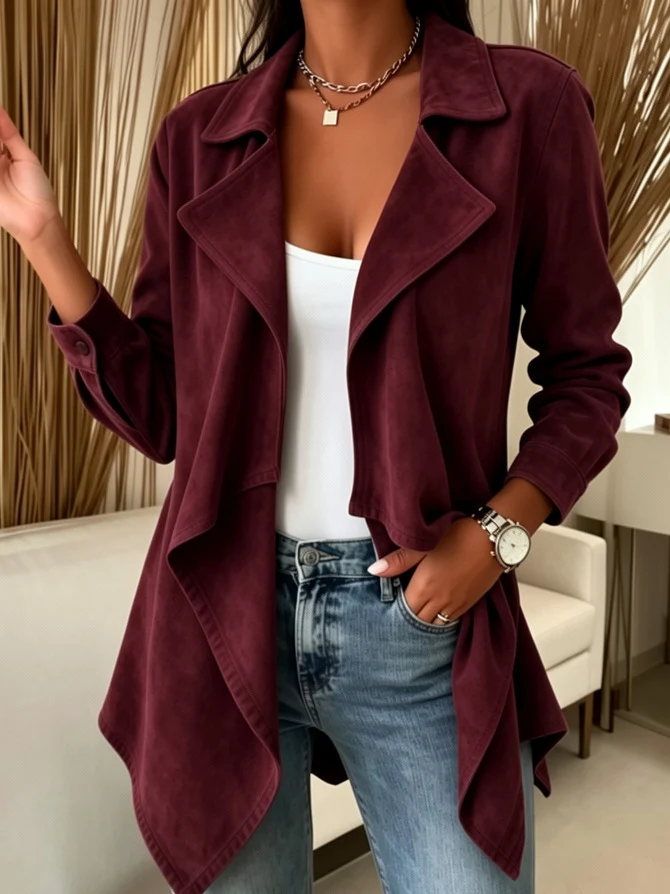 Damen Wasserfalljacke aus Veloursimitat mit asymmetrischem Saum Nord Taschen