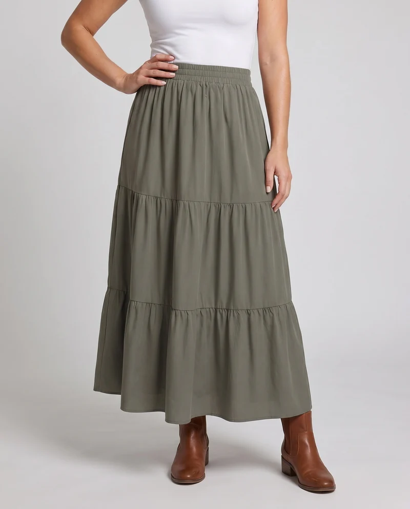 Damen Maxirock mit voluminösen Rüschendetails