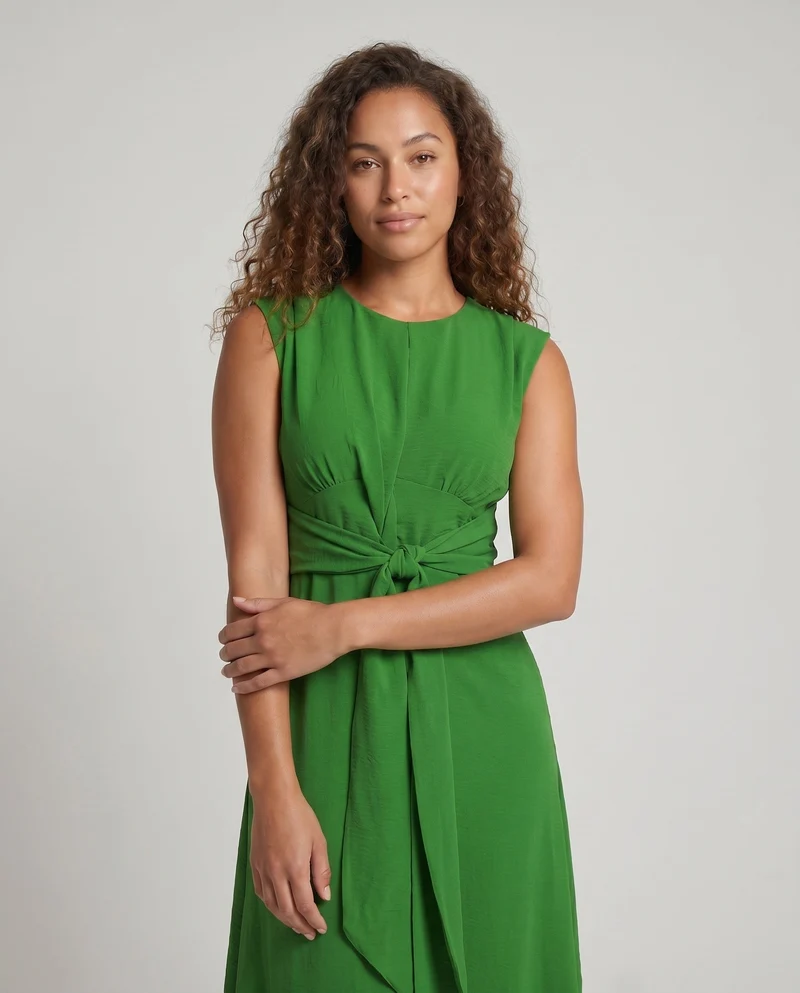 Damen Moderne Vorderliches Knotendetail Mischgewebe Midaxikleid