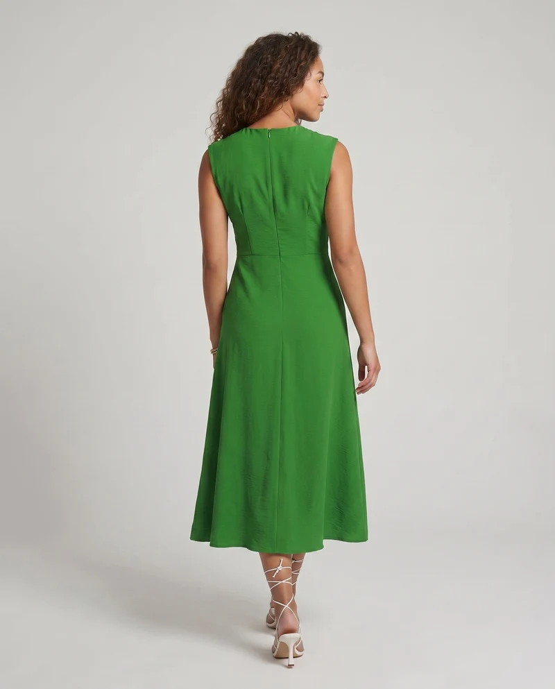 Damen Moderne Vorderliches Knotendetail Mischgewebe Midaxikleid