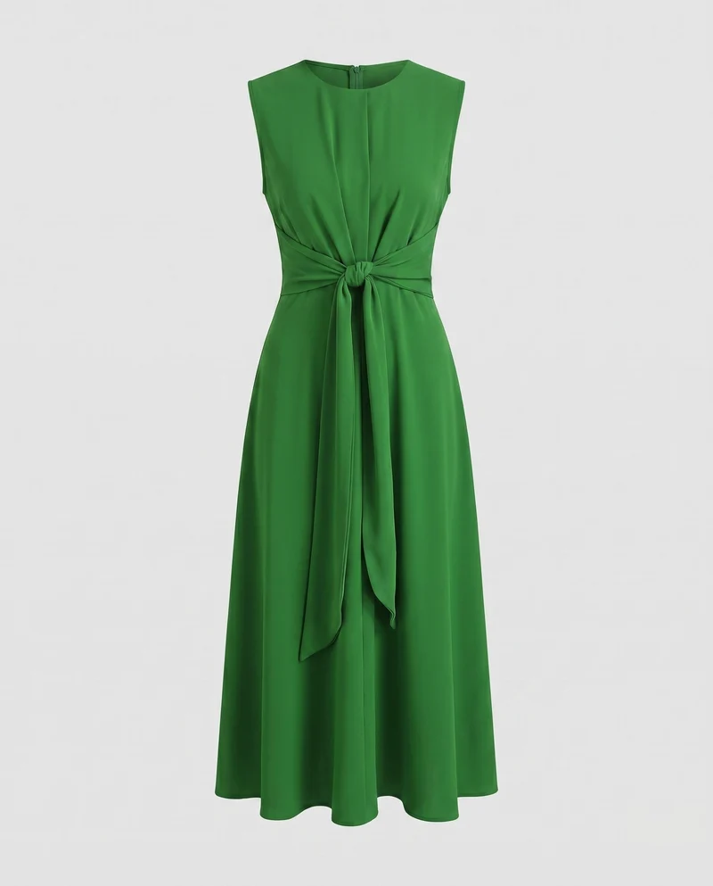 Damen Moderne Vorderliches Knotendetail Mischgewebe Midaxikleid
