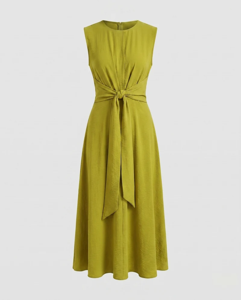 Damen Moderne Vorderliches Knotendetail Mischgewebe Midaxikleid