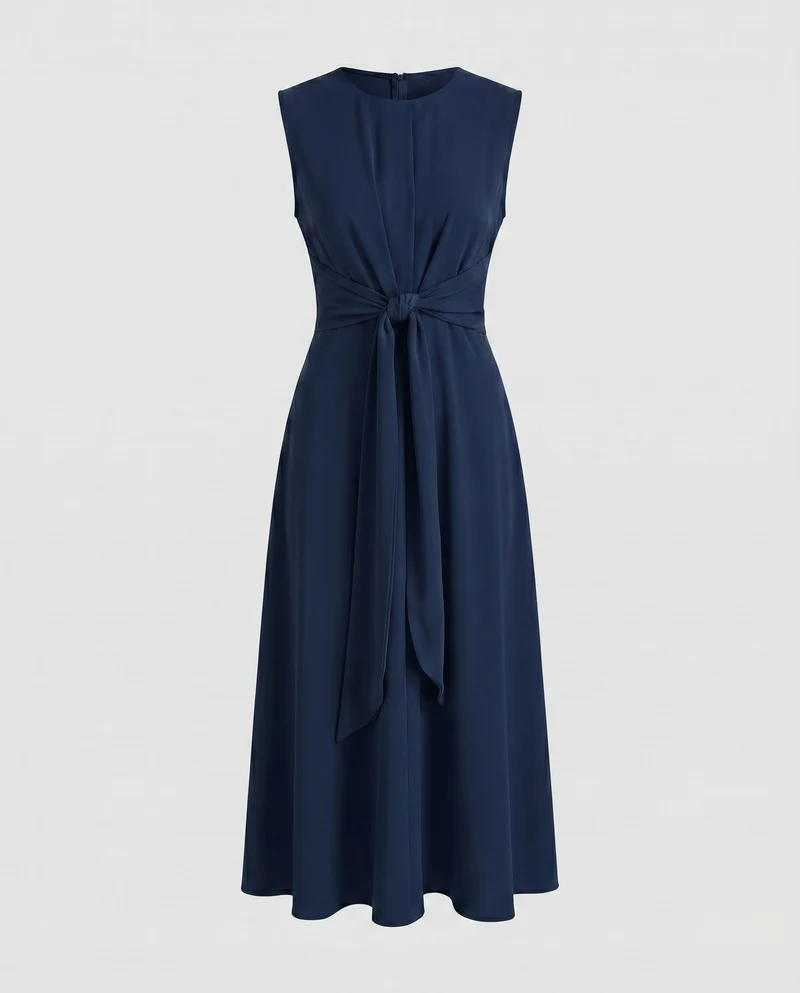 Damen Moderne Vorderliches Knotendetail Mischgewebe Midaxikleid