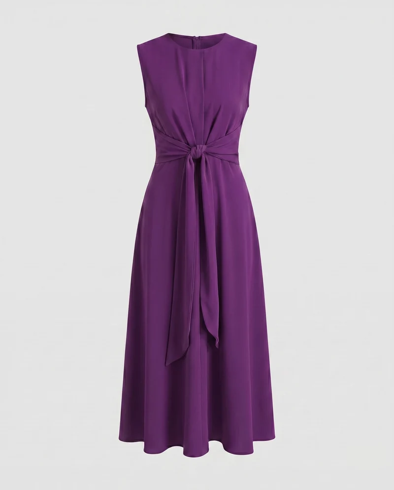 Damen Moderne Vorderliches Knotendetail Mischgewebe Midaxikleid