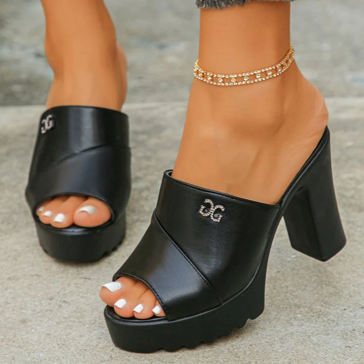 Damen Plateau-Pantoletten mit elegantem Riemendesign und bequemer Sohle