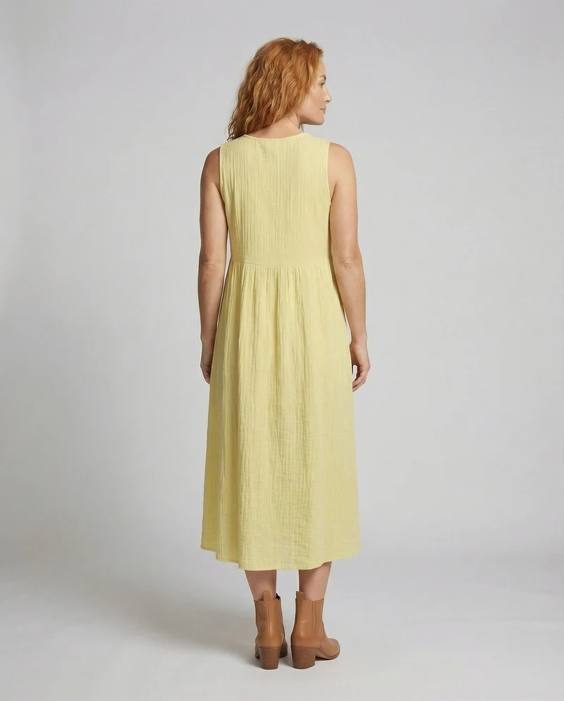 Damen luftiges A-Linien-Midikleid mit Taillenpasse