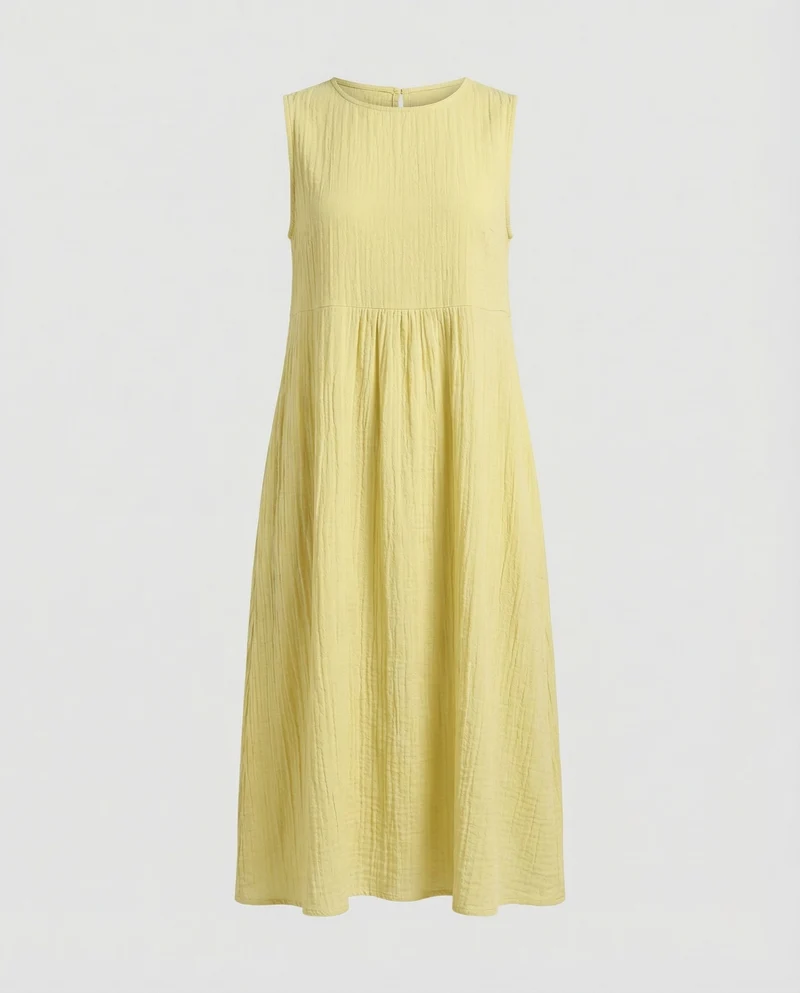 Damen luftiges A-Linien-Midikleid mit Taillenpasse