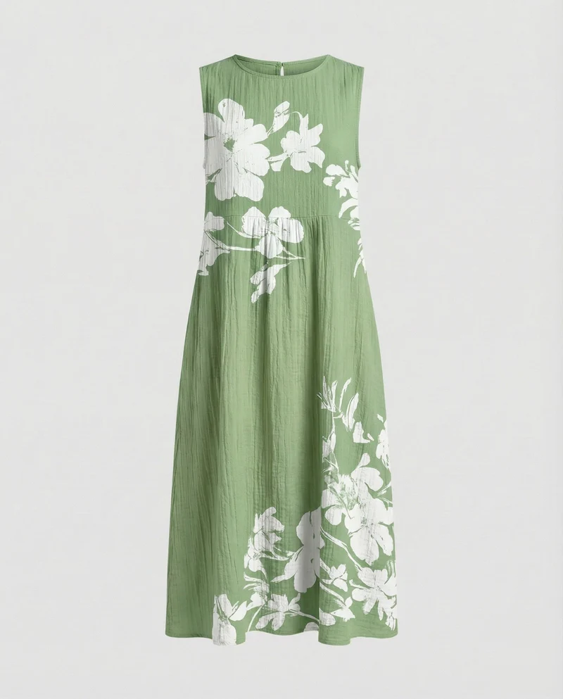 Damen luftiges A-Linien-Midikleid mit Taillenpasse