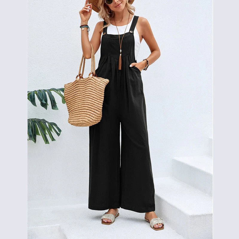 Damen Lässiger Jumpsuit mit weitem Bein und verstellbaren Trägern